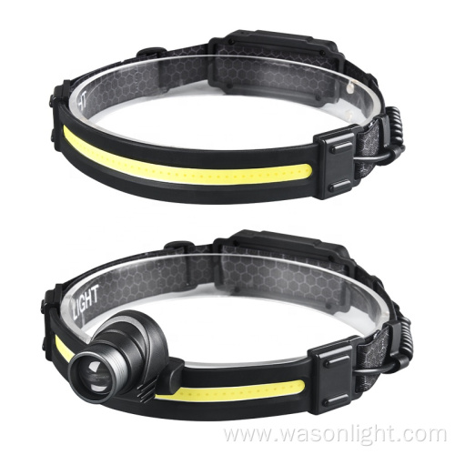 Wason Latest Popular Hot Sale COB Silicone Rubber Band Headlamp Rechargeable Lightweight Sensor Led Head Band Lamp